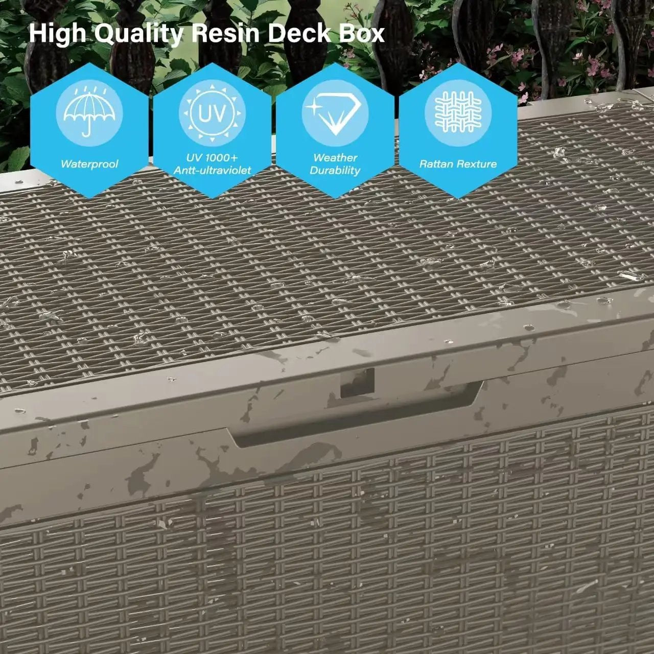 100 Gallon Waterproof Large Resin Deck Box Indoor/Outdoor Lockable Storage Container and Seating for Garden, Pool, and Patio (100 Gallon, Grey) by GreenHaven Gardens