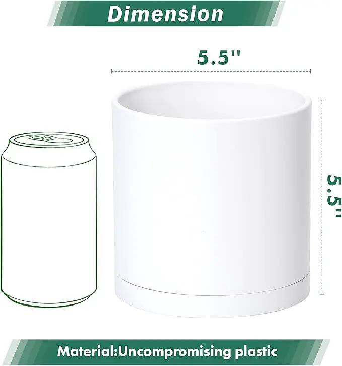 D'vine Dev 2 Pack 5.5 Inch Modern Plastic Plant Pots, Small Garden Planters for Plant with Drainage Holes and Saucers, White Color, 74-Z-H-1 by GreenHaven Gardens