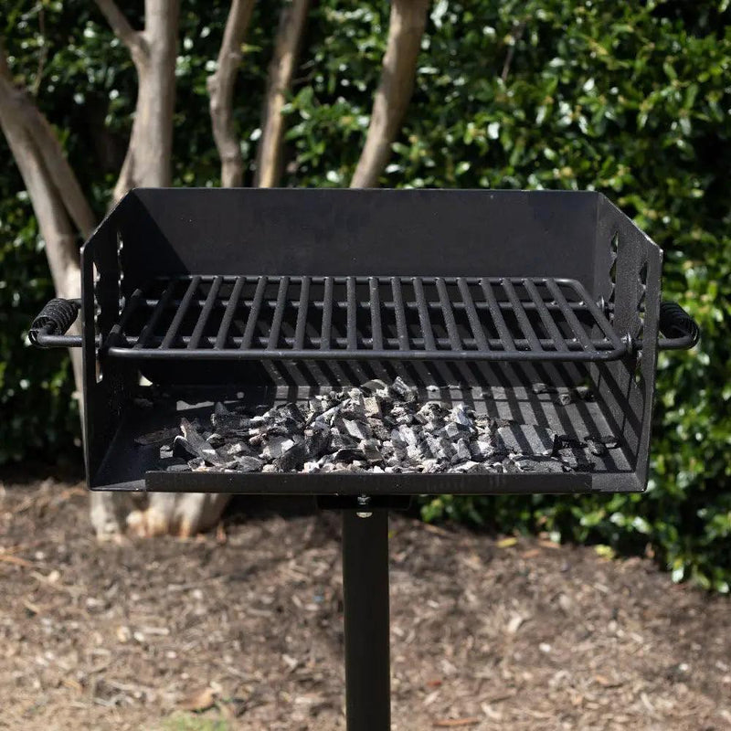 Ash & Ember Park-Style Grill, 384 Sq. In Jumbo Charcoal Grill with Base Anchor, 22.5"x16.5" Grill Grate, Single Post Outdoor Cooking Backyard BBQ, Camp Grilling Barbecues by GreenHaven Gardens