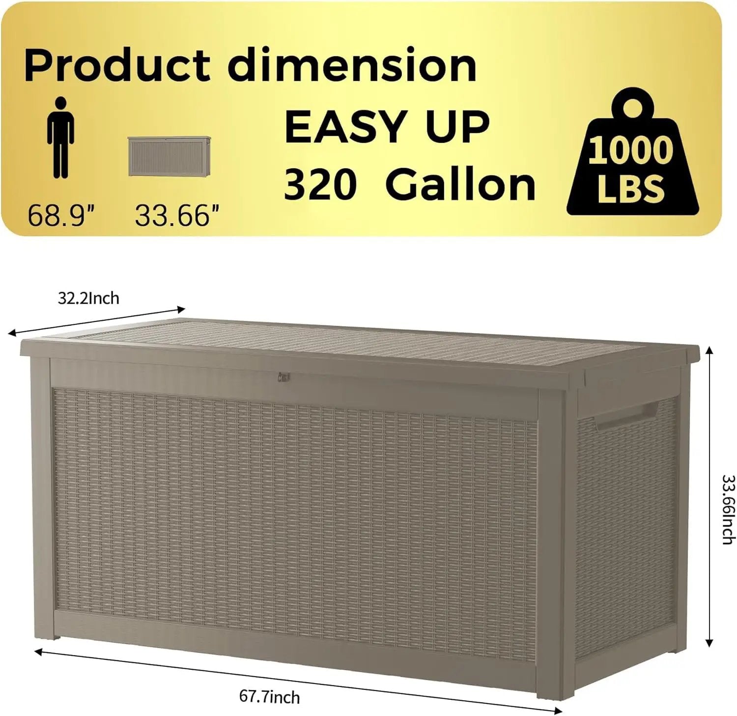 320 Gallon Waterproof Deck Box, Lockable Resin Storage Box for Patio Furniture Cushions Garden Tools and Outdoor Delivery Storage, Coffee by GreenHaven Gardens