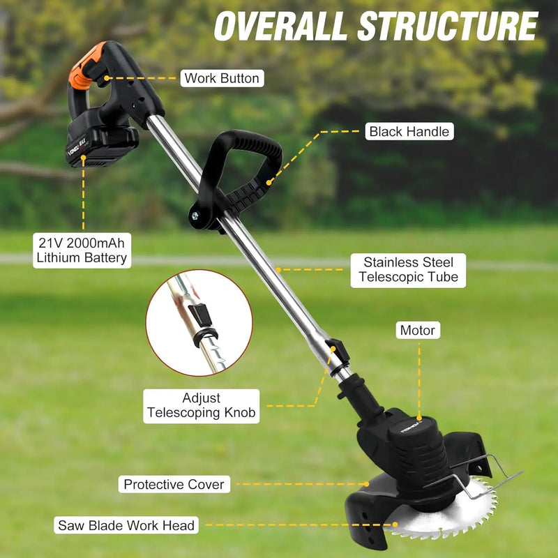 ALSO GO 21V Electric Weed Eater with Wheels,Cordless Battery Weed Wacker with Charger, 3 in 1 Brush Cutter/String Trimmer/Grass Trimmer/Lawn Mower,Edger for Garden and Yard Lawn,2 Batteries Include by GreenHaven Gardens