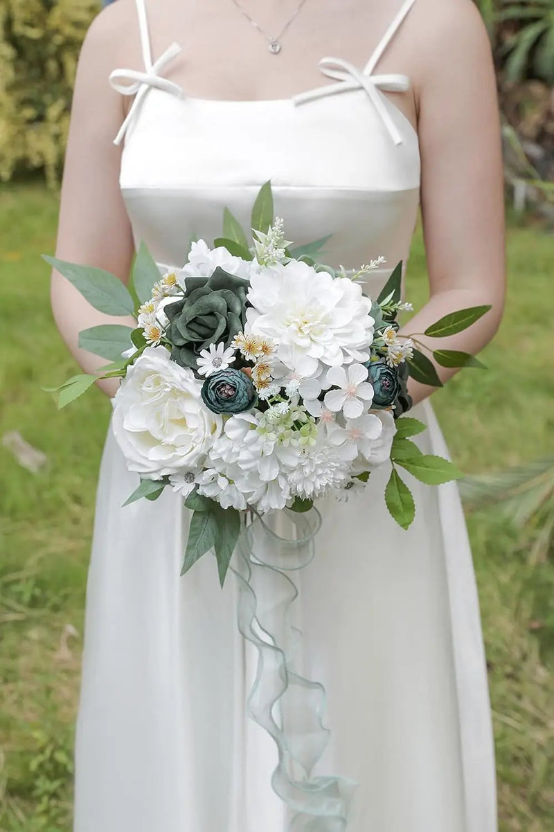 Forest Green Artificial Flowers Silk Fake Roses Peonies Greenery Combo Box Set for DIY Wedding Bouquets Bridal Shower Centerpieces Floral Arrangements Party Tables Home Decoration by GreenHaven Gardens