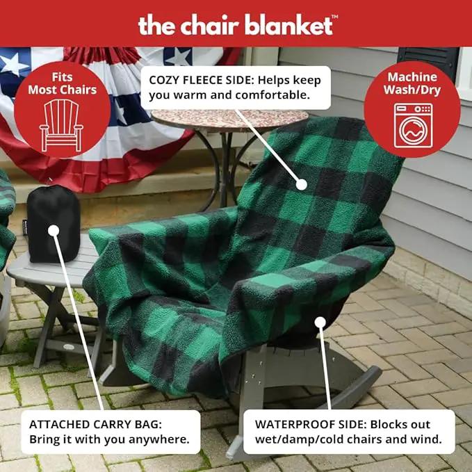 CITYBONFIRES The Chair Blanket – Reversible, Waterproof & Sherpa-Lined - Stretchable Elastic Back - Original Patio Chair Cover – Ideal for Homes and Outdoor Furniture- with Carry Pouch – Green Plaid by GreenHaven Gardens