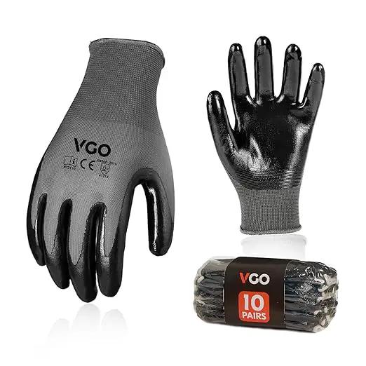 Vgo... 10-Pairs Safety Work Gloves, Gardening Gloves, Non-slip Nitrile coating, Dipping Gloves (Size S, Gray, NT2110) by GreenHaven Gardens