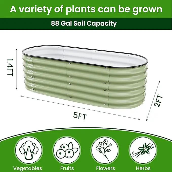 5x2x1.4 Ft Raised Garden Bed, Planter Box Outdoor with Rubber Edge Zinc-Aluminum-Magnesium Stainless Steel Durable Metal Garden Beds Kit for Vegetables, Flowers, Herbs and Succulents, Light Green by GreenHaven Gardens