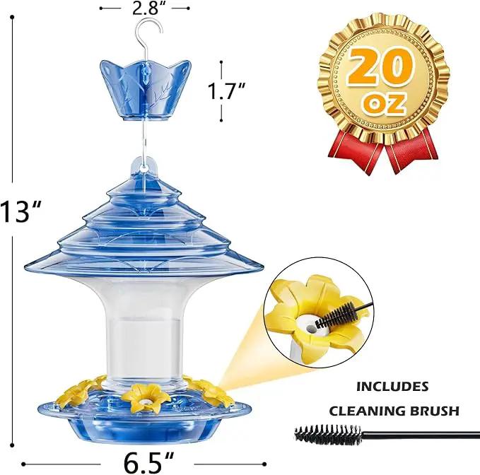 Birdream Hummingbird Feeder for Outdoors Hanging, 20oz Hummingbird Feeders with 5 Bee Guard Feeding Ports & Built-in Ant Moat Brush Leak-Proof for Outside Gifts for Women - Blue by GreenHaven Gardens