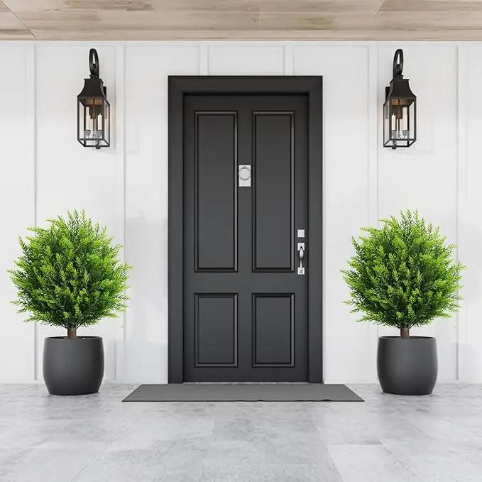 26.5" Artificial Cedar Topiary Ball Trees, Set of 2 UV Resistant Fake Evergreen Trees Shrubs Bushes Artificial Plants with Ground Spike Faux Cypress Plants for Indoor Outdoor Front Porch Garden by GreenHaven Gardens