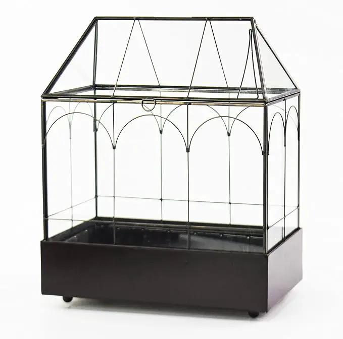 Large Tall Glass Plant Terrarium – House Succulent Terrarium Kit with Lip and Tray Glass Greenhouse Terrarium for Plant 9.5”X5.7”X11.4” by GreenHaven Gardens