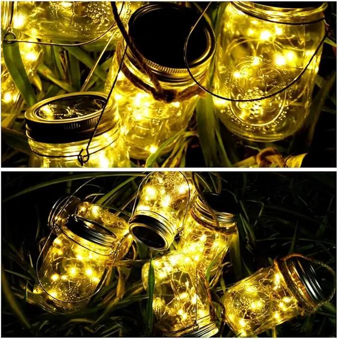 SmilingTown Solar Mason Jar String Light Lids 12 Pack 30 LED Fairy Firefly Inserts Lighting with 12 Hangers Waterproof for Outdoor Tree Patio Lawn Garden Decor, No Jars by GreenHaven Gardens