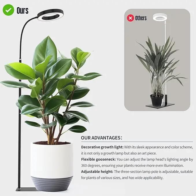 GLOWRIUM Indoor Grow Light, 20 Watt Full Spectrum LED Plant Growth Light with Stand, Adjustable Height with Timer 3/9/12 hrs, Black LED Plant Lamp by GreenHaven Gardens