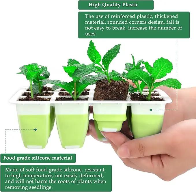 6pcs Reusable Seed Starter Kit, 72 Cells Seed Starter Trays, Silicone Seedling Starter Trays for Starting Plant Seeds with Flexible pop-Out Cells, Indoor Gardening Plant Germination Trays by GreenHaven Gardens