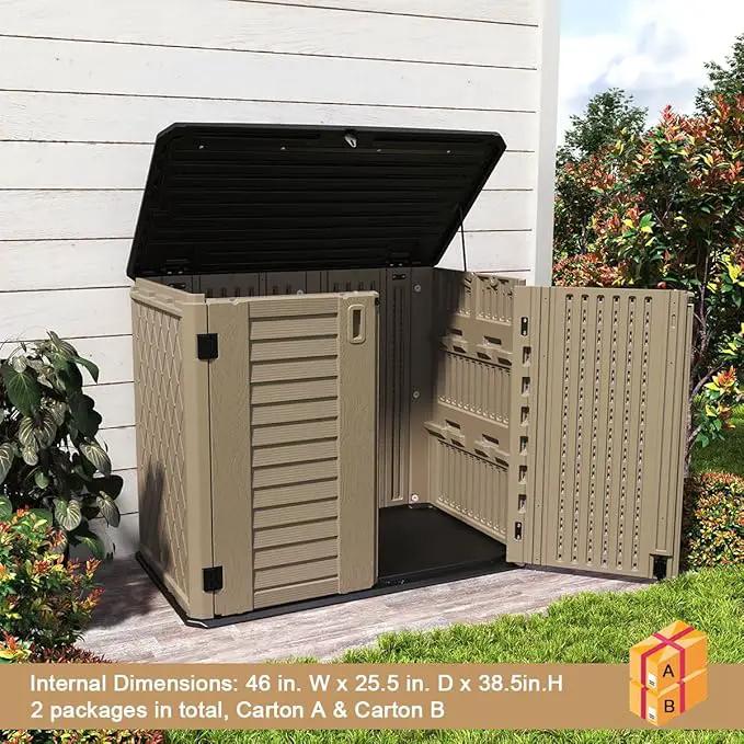 KINYING Outdoor Storage Shed - Horizontal Storage Cabinet Waterproof for Garden, Patio, Backyard, Storage Box for Easy Storage of Garbage Cans, Tools, Lawn Mower, 35 Cubic Feet,Dark Brown by GreenHaven Gardens