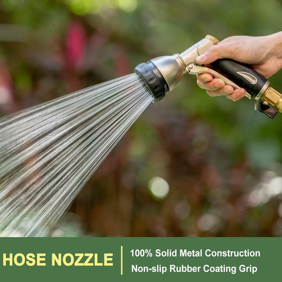 FANHAO Heavy Duty Garden Hose Nozzle, 100% Metal Water Nozzle with 8 Adjustable Spray Patterns, High Pressure Hose Sprayer with Non-Slip Grip for Watering Plants & Lawns, Washing Cars & Pets -Silver by GreenHaven Gardens
