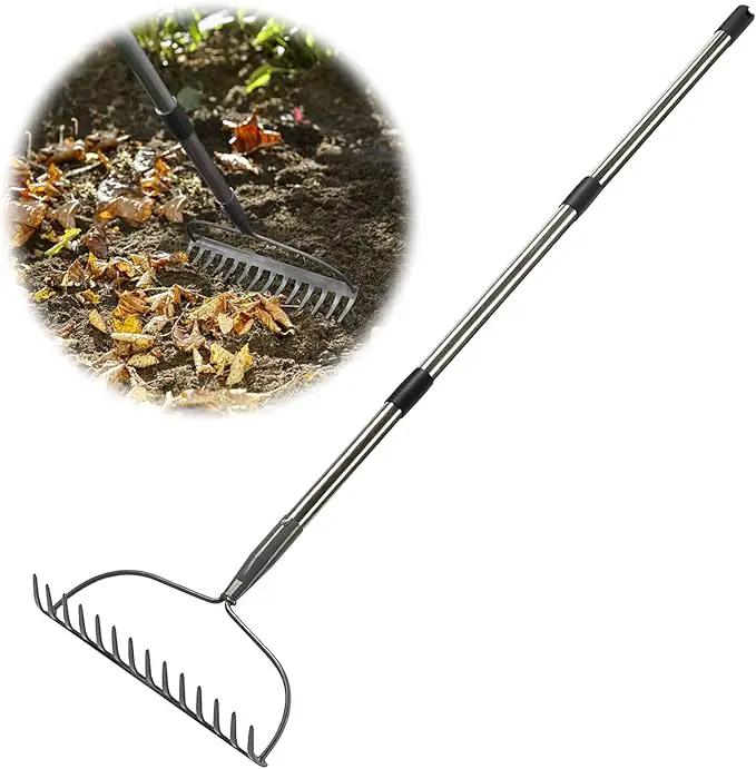 Garden Rake, 6 FT Bow Rakes for Lawns Heavy Duty, Yard Metal Rake with Adjustable Long Handle, 14 Tines Head, Gardening Tool for Loosen Soil, Gather Leaves, Level Mulch, Remove Debris by GreenHaven Gardens