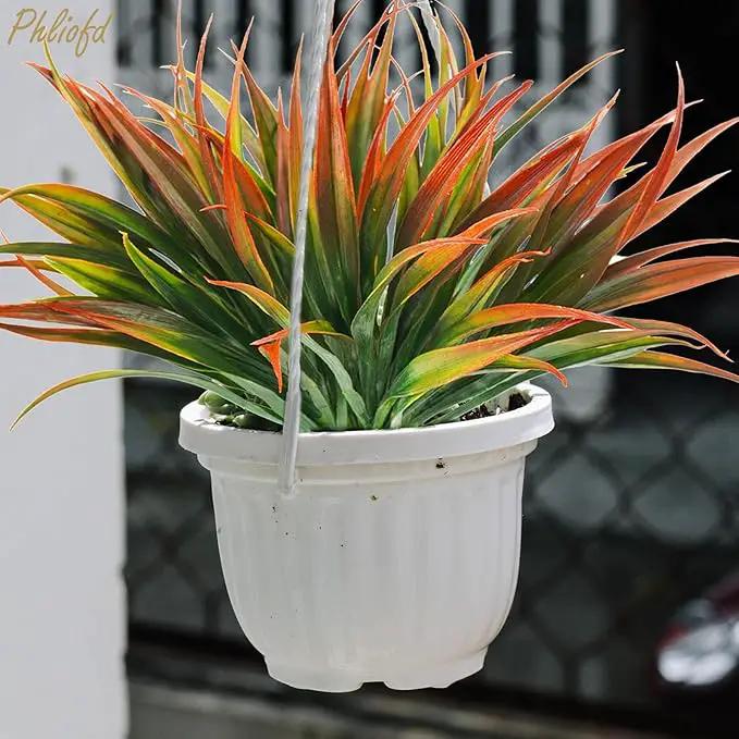 16Pcs Artificial Grass Fake Plants 17.3in Outdoor Plastic Plants UV Resistant Greenery Fake Grass for Home Window Garden Patio Hanging Planter Pathway Front Porch Décor Red by GreenHaven Gardens