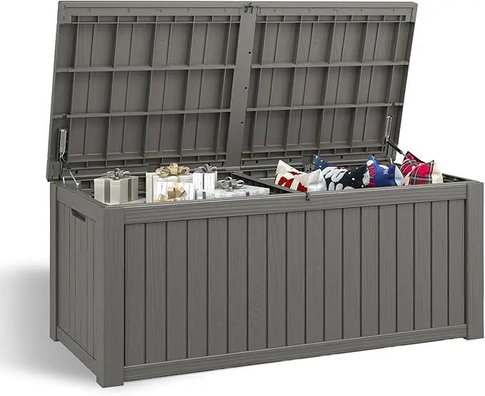 NUNU LAB 150 Gallon Outdoor Storage Box,Resin Large Sturdy Deck Box, Backyard Outside Storage Box Waterproof with Double Wall Panels,Package Delivery,Garden Outdoor Hose Bin by GreenHaven Gardens