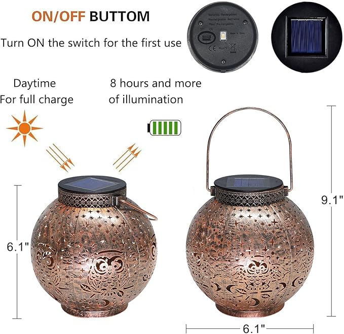 Solar Lanterns Outdoor Waterproof Garden Decorative Lights Owl Hanging Solar Lanterns for Patio, Table, Pathway, Balcony, Lawn, Yard Decor 2 Pack by GreenHaven Gardens