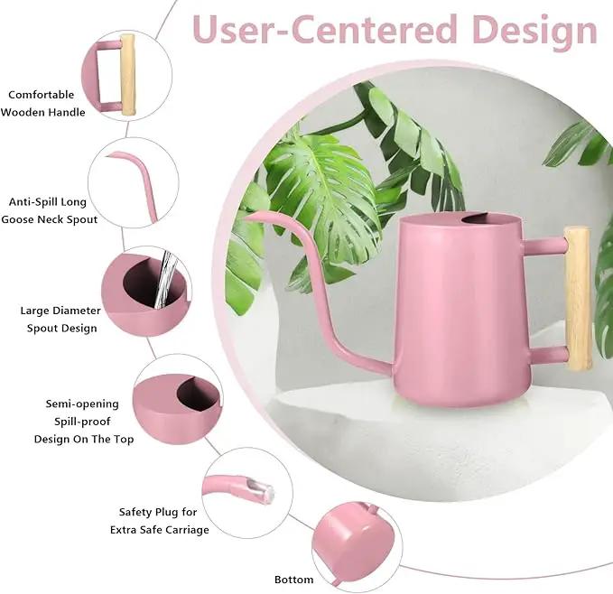 Watering Can Indoor Plants, 35oz Small Watering Can Indoor Stainless Steel Metal Watering Can Modern Decorative Watering Pot with Long Spout for Indoor House Plant Bonsai Garden Flowers (Pink) by GreenHaven Gardens