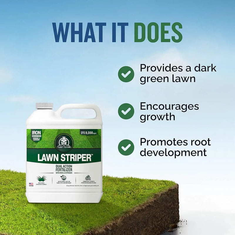 Turf Titan Lawn Striper 1 Gallon- Iron & Nitrogen Fertilizer to Promote Dark-Green, Stripe-Defined Turfs - Kids & Pet Safe, Natural Lawn Fertilizer - Green Grass Fertilizer - Covers up to 32,000 Sq Ft by GreenHaven Gardens