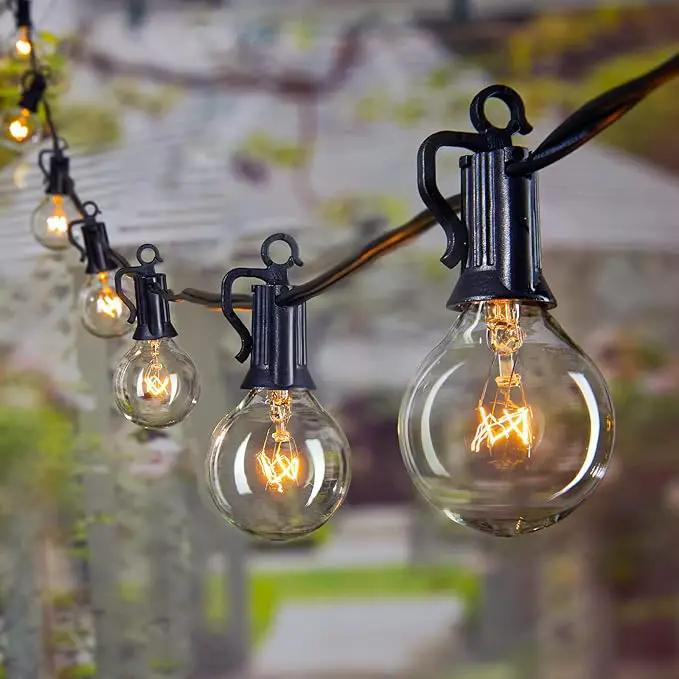 Brightown Outdoor String Lights 25FT G40 Globe Patio Lights with 27 Edison Glass Bulbs(2 Spare), Waterproof Connectable Hanging Light for Backyard Porch Balcony Party Decor, E12 Socket Base, Black by GreenHaven Gardens