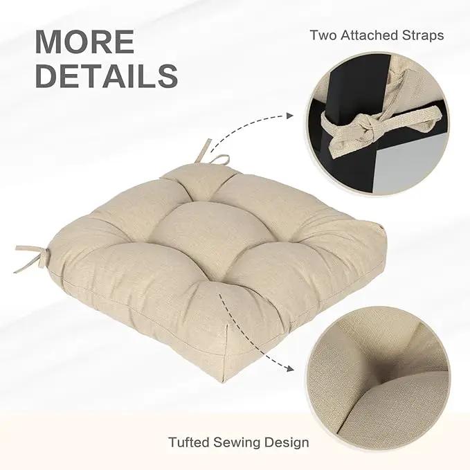 Aoodor 19" x 19" x 5" Tufted Outdoor Chair Cushions, Water Resistant & Fade Resistant Polyester Dining Chair Pads with 2 Straps for Patio Furniture, Set of 2 by GreenHaven Gardens