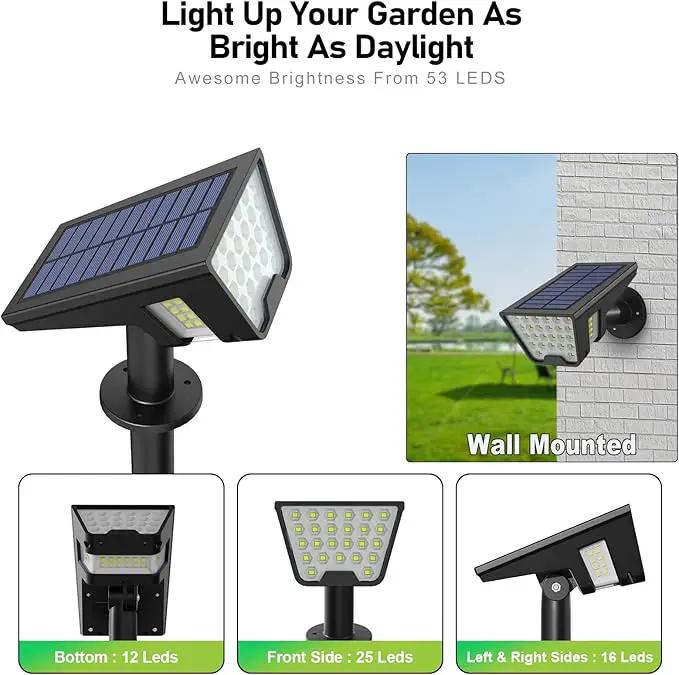 Solar Spot Lights Outdoor IP65 Waterproof, 53 LEDs Solar Powered Garden Yard Lights Outdoor 3 Modes Landscape Spotlight Wall Light with Auto On/Off for Driveway Porch 2 Pack (Cool White) by GreenHaven Gardens