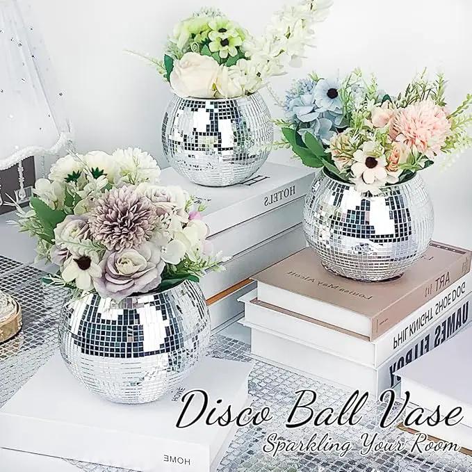 2 Pcs Disco Ball Vase, 5 x 6 Inch Mirrored Disco Ball Planters Perfect for Decorative Living Room, Bedroom, Dining Table, Wedding, Party, Birthday by GreenHaven Gardens