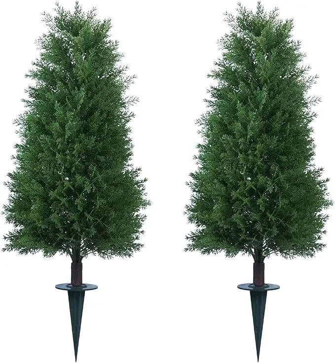 3FT Artificial Cedar Topiary Ball Trees with Ground Spike, 2 Pack UV Resistant Artificial Shrubs, Fake Evergreen Artificial Plant Brush for Indoor Outdoor Front Porch Garden by GreenHaven Gardens