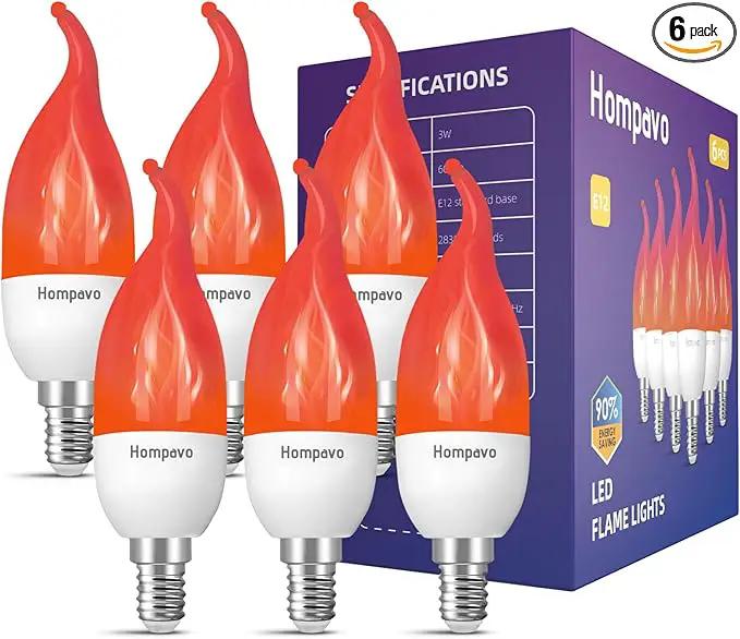 Hompavo 【Upgraded LED Flame Light Bulbs, 3 Modes Flickering Light Bulbs, E12 Chandelier Base Candle Fire Light Bulb for Halloween Christmas Party Porch Indoor & Outdoor Home Decoration, Red 6 Pack by GreenHaven Gardens