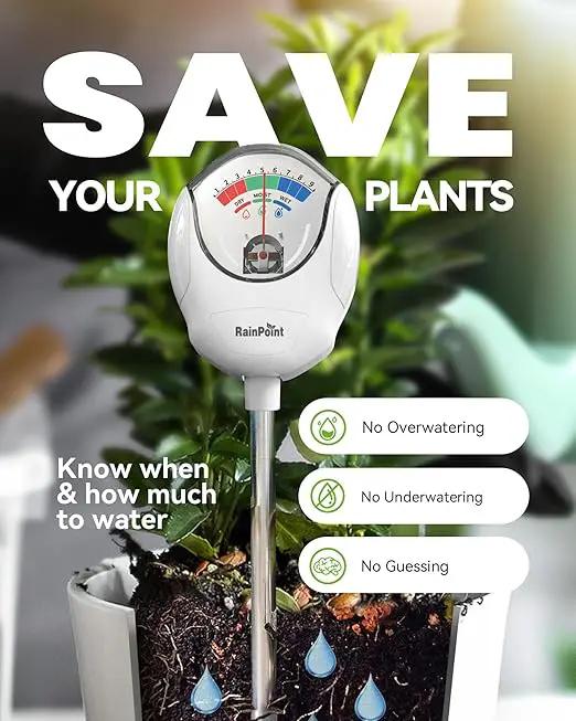 RAINPOINT Soil Moisture Meter for Plants - Accurate Plant Water Meter for Houseplants and Outdoor Plants,Gardening,Farming,No Batteries Needed(White by GreenHaven Gardens