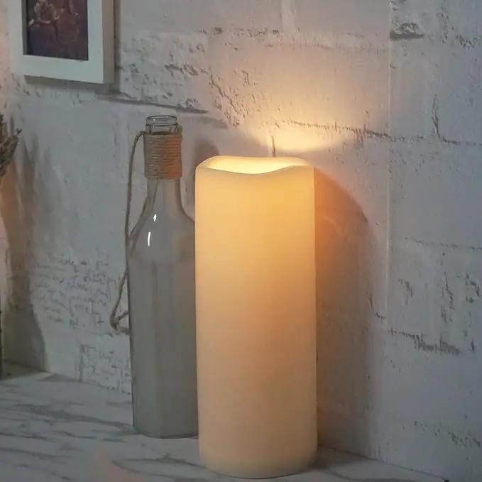 CANDLE CHOICE Waterproof Outdoor Battery Operated Flameless Candle Remote Timer Large Tall White Plastic Realistic Flickering Electric LED Pillar Lantern Garden Wedding Christmas Decorations 4”Dx10”H by GreenHaven Gardens