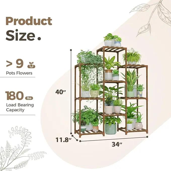 Bamworld Plant Stand Indoor Plants Shelf Outdoor Wood Plant Rack for 4 Tiers Large Flower Stand for Multiple Plants Ladder Plant Holder for Living Room Boho Home and Gardening by GreenHaven Gardens