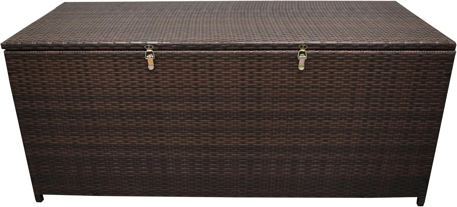 Oakland Living Brown Indoor and Outdoor Balcony Patio Deck Porch Pool 113 Gallon Wicker Storage Box Trunk Bin with Metal Frame by GreenHaven Gardens