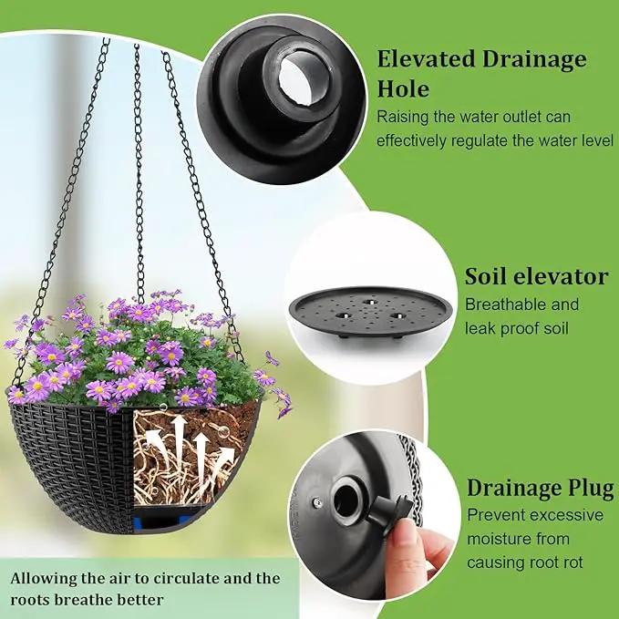 Hanging Planters for Indoor Outdoor Plants 8/10 Inch, 4 Packs Plant Hanger with Drainage Holes, Hanging Basket Flower Pot Perfect for Home, Office and Garden, Black by GreenHaven Gardens