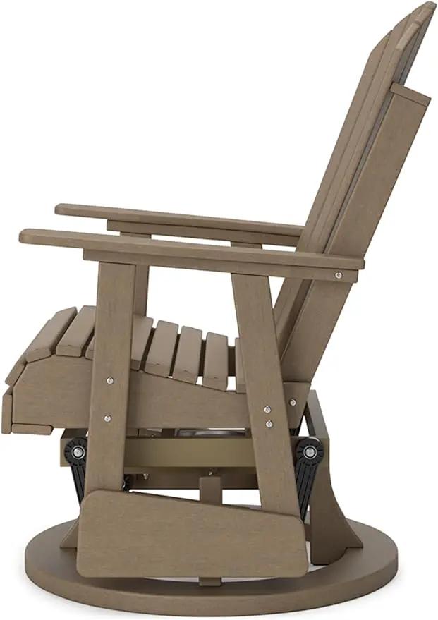 Signature Design by Ashley Hyland Wave Casual Weather Resistant HDPE Outdoor Swivel Glider Chair, Light Brown by GreenHaven Gardens
