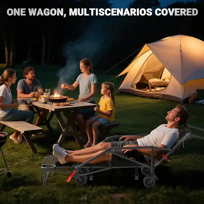LEVELEVE Heavy Duty Folding Wagon - 2-in-1 Collapsible Cart, 400lb Capacity, All-Terrain Wheels w/Brakes & Side Pockets (Brown) by GreenHaven Gardens