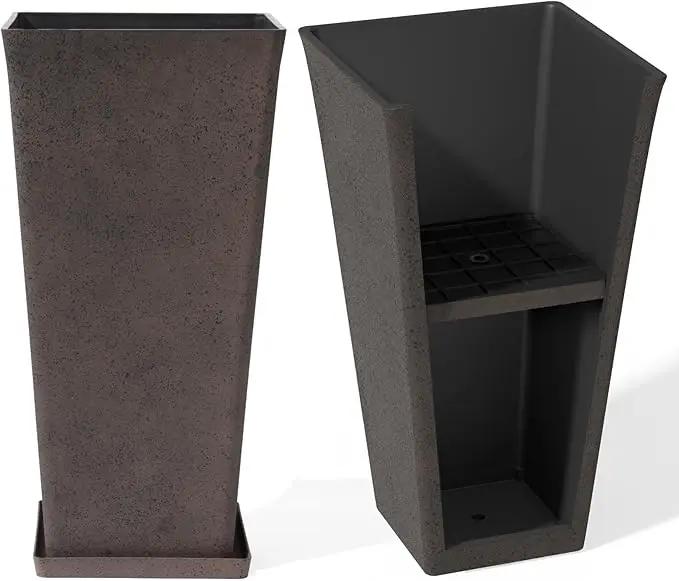 LA JOLIE MUSE 30 inch Tall Planters Set of 2, Indoor/Outdoor Rectangular Large V Shaped Taper Planters for Front Door by GreenHaven Gardens