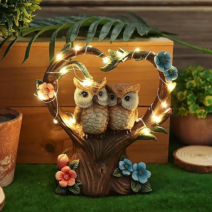 Solar Garden Owl Statue, Owl Figurines with Solar LED Lights for Garden Patio Lawn Ornaments, Indoor Outdoor Decor Waterproof Garden Gift for Owl Lovers 7'' by GreenHaven Gardens