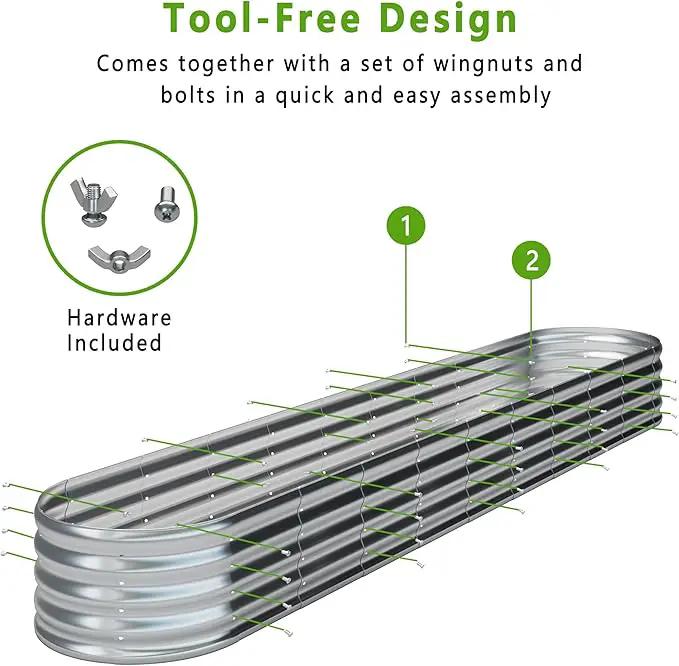 KFN 2PCS 12x1.8x1FT Galvanized Raised Garden Bed,Raised Garden Bed Kit-Oval Metal Vegetable Box,Large Planter Flower Boxes Outdoor,Planting for Vegetables,Flower,Herb,Sliver,0.7mm by GreenHaven Gardens