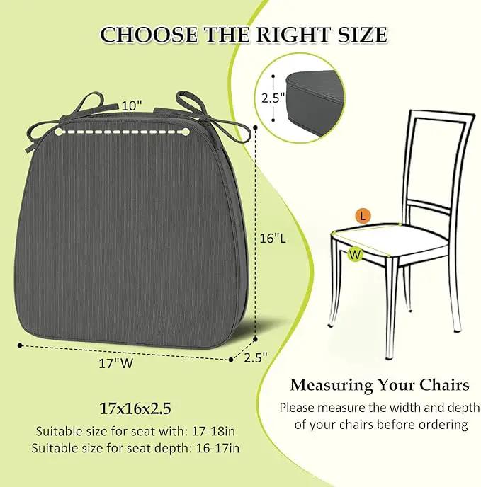 Chair Cushions for Dining Chairs, Indoor Chair Cushions with Ties，Waterproof Chair Pads Set of 6, Dark Grey, 17x16x2.5 Inch by GreenHaven Gardens
