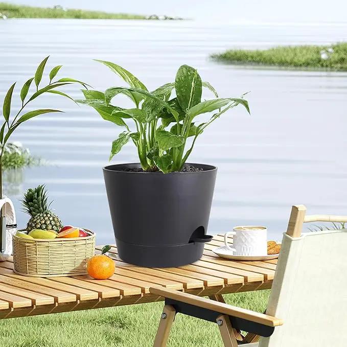 12 inch Large Self Watering Pots for Indoor Outdoor Plants, Flower Plant Pots with Mesh Drainage Holes for Garden House Plants, Plastic Planters with Reservoir for Home Decor, Black by GreenHaven Gardens