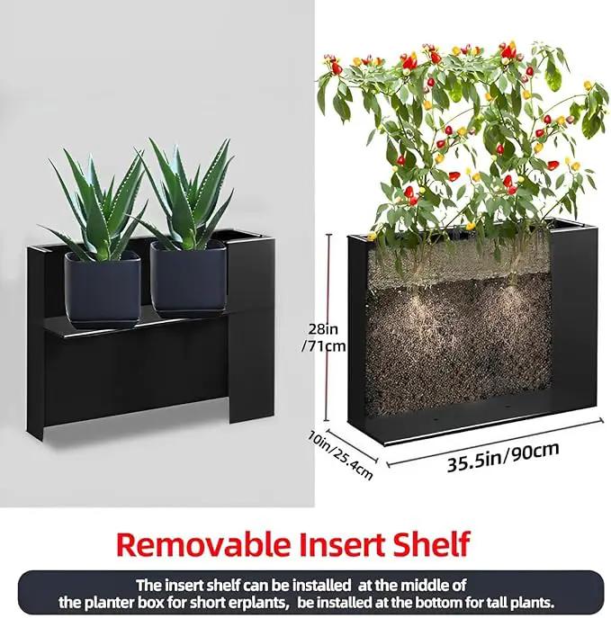 Metal Tall Long Planter Box Large Rectangular Planter Flower Pot with Drainage Holes for Indoor Outdoor Deck Porch Garden Home Patio Front Door (Black, M) by GreenHaven Gardens