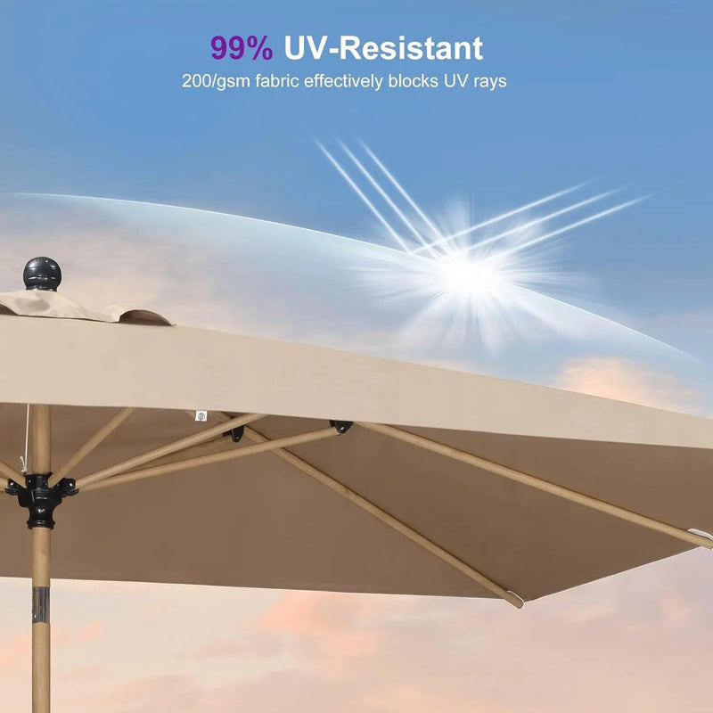 PURPLE LEAF 6' x 9' Patio Umbrella with Base Market Umbrella Rectangular Outdoor Umbrella with Push Button Tilt & Crank and 8 Ribs Aluminum Table Umbrella for Pool Backyard Beach, Taupe by GreenHaven Gardens