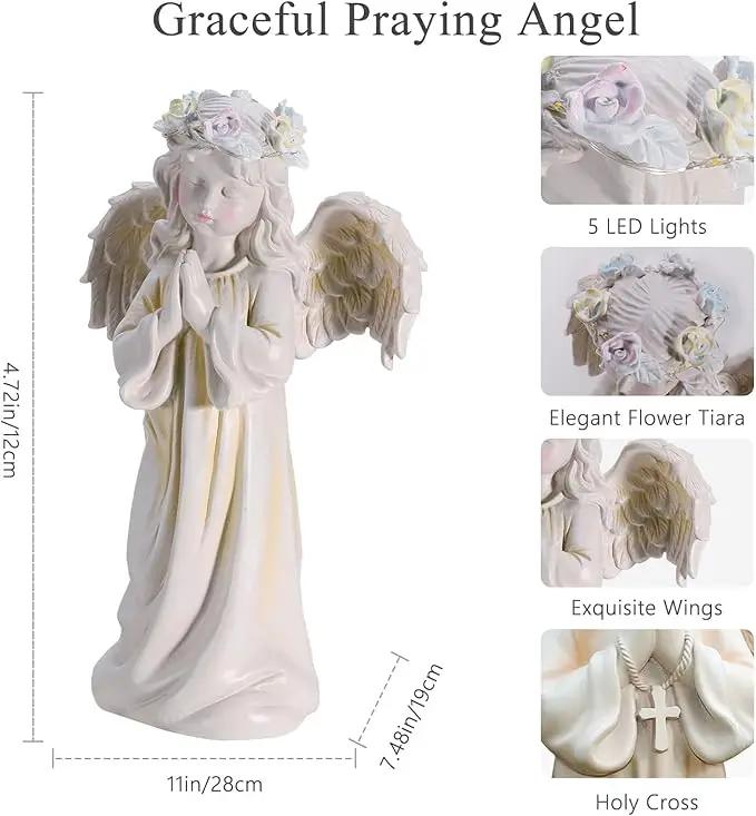 2pcs Angel Garden Statue, Warm Light Solar Garden Decor,Waterproof Outdoor Garden Decor Praying Angel Figurine Sculpture for Mom or Birthdays, Lawn Yard Patio, Sympathy Gift, White by GreenHaven Gardens