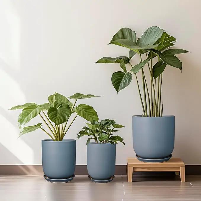 Pots for Plants 12 Inch - Ceramic Planter for Indoor Outdoor Plants Large Plant Pot with Drainage Hole and Saucer Outdoor Flower Pot Gray by GreenHaven Gardens