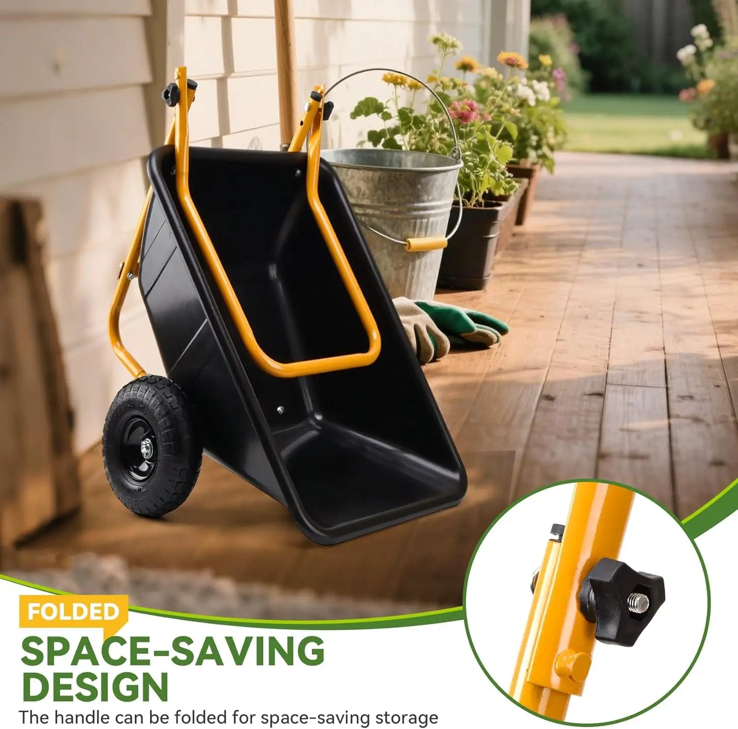 Folding Dual-Wheel Wheelbarrow,Heavy-Duty 330 LB Garden cart,10-inch Air-Filled Tires,Home Garden Yard Utility for Outdoor Lawn Yard Farm Ranch(Black) by GreenHaven Gardens