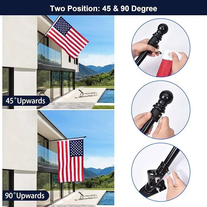 Quarut House Flag Pole Kit,Including 6Ft Stainless Steel Flag Pole,Heavy Duty Nylon 3x5 Ft American Flag,Aluminum Alloy Rings and Bracket.Wall Mounted Flagpole Set for Residential Commercial（Black) by GreenHaven Gardens