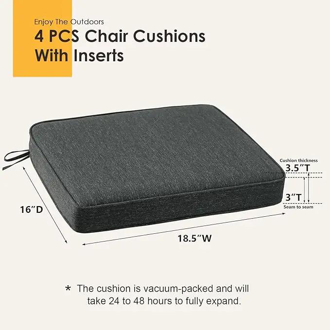 Outdoor Square Corner Seat Cushion, 18.5"x16"x3", Set of 4, Non Slip Seat Cushion Pads with Removable Cover for Patio Furniture, Garden Yard Lawn, Charcoal Gray by GreenHaven Gardens