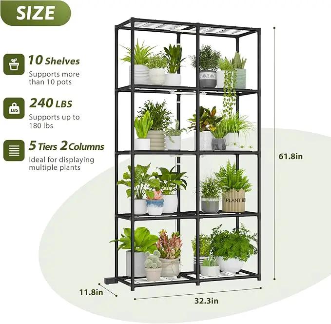 Plant Stand With Grow Light Indoor Outdoor Tall Wide Plant Shelf Metal Waterproof Black Plant Rack for Multiple Plant Holder Flower Pot Table 5 Tiers by GreenHaven Gardens