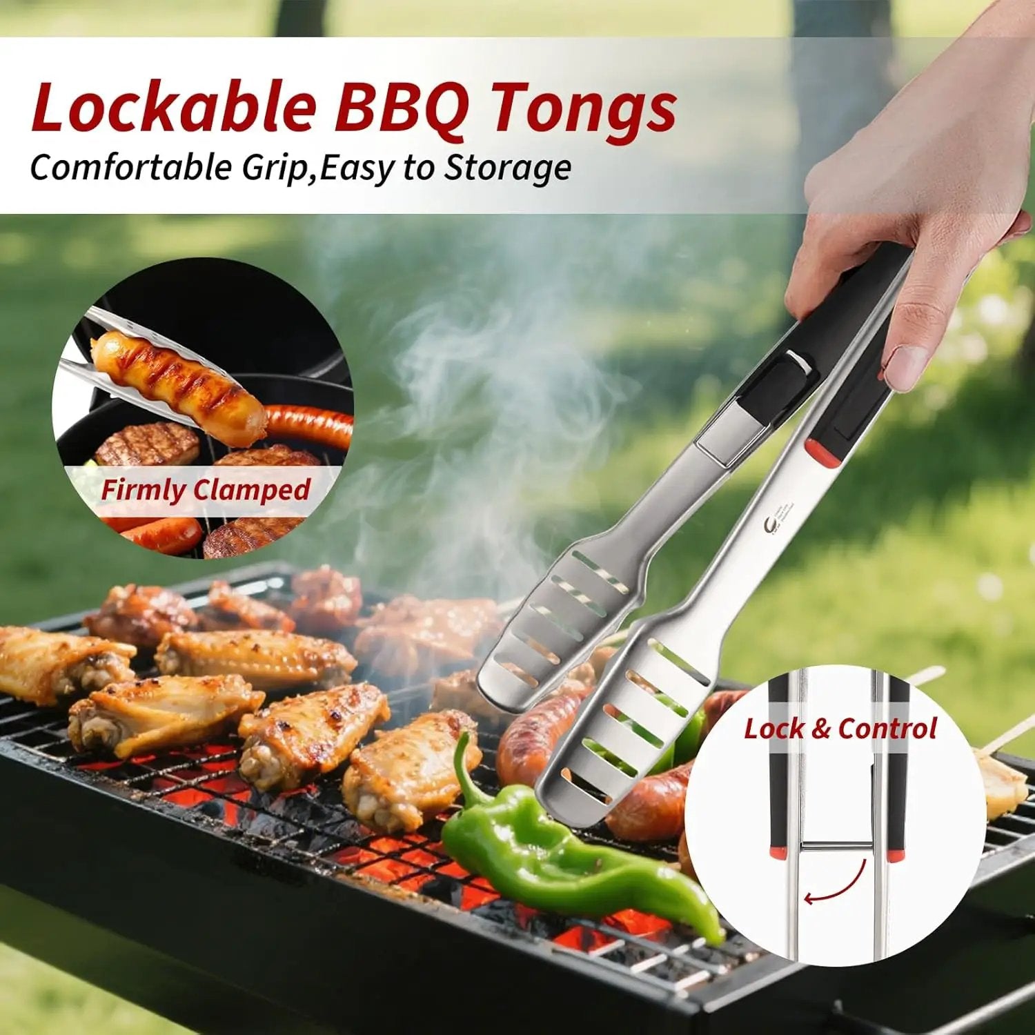 BBQ Tools Set, Heavy Duty Stainless Steel Spatula, Fork & Tongs with Portable Bag, Essential Accessories for Barbecue Outdoor Grill, Grilling Gifts for Men Dad Camp Chef by GreenHaven Gardens